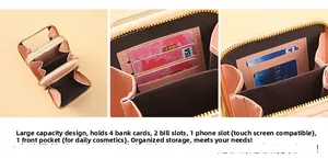 Pink multi-compartment PU leather crossbody bag with card slots and touchscreen phone window