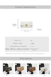 Detailed size specifications and color options for the croc-effect faux leather clutch bag