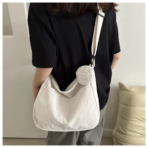 White corduroy crossbody bag for women with matching coin purse and adjustable strap