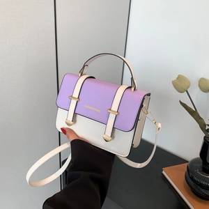 Sac Carré Femme Couleur Contrastée Petit Sac À Main Bandoulière Cuir PU Avec Boucle Métallique Style Mode Quotidien