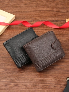 Men PU Leather Short Wallet Business Vintage Litchi Texture Multi Slot Card Holder With Coin Pocket Buckle Purse