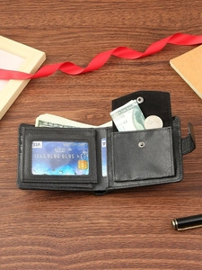 Mens vintage PU leather bifold wallet with multi-card slots and coin pocket in black