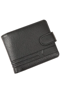 Men's vintage PU leather bifold wallet with lychee pattern and buckle closure
