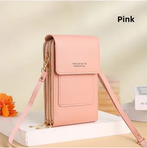 Sac à bandoulière rose pour téléphone portable avec double fermeture éclair dorée