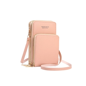 Pink minimalist crossbody phone bag for women with three zippers and Forever Better text