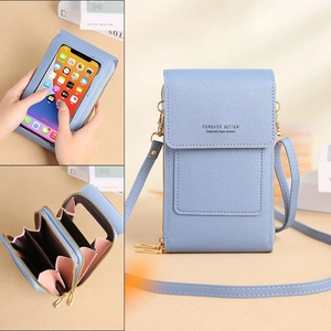 Sac pour Téléphone Portable à Écran Tactile pour Femmes en Cuir PU Mini Sac à Bandoulière Avec Fentes pour Cartes Petit Portefeuille à Plusieurs Couches