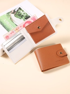 Women Minimalist PVC Leather Lychee Pattern Short Bi-fold Card Holder Multi-slot Coin Purse Daily Fashion Small Wallet
