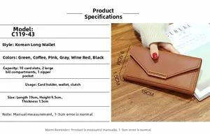 Detail view of coffee brown leather wallet with 10 card slots and 19x9.5x1.5cm dimension