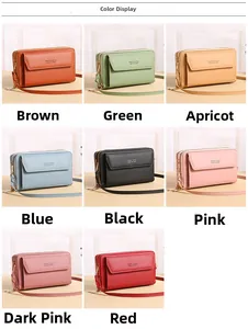 Collection of eight colored crossbody phone bags with double zipper and gold lettering