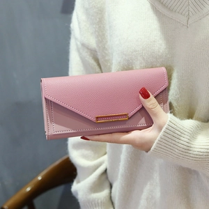 Women Korean Style Long Wallet Lychee Texture PU Leather Envelope Clutch Purse With Metal Decoration Multi Card Slot Card Holder