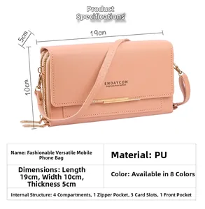 Détail du sac de téléphone rose en cuir PU dimensions 19x10x5cm à double zip