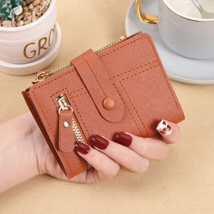 Women Short PVC Leather Wallet Lychee Texture Trifold Coin Purse With Zipper Pocket Card Slots Small Fashion Clutch Bag