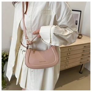 Pink crescent moon saddle bag with adjustable strap and fashion lettering for women