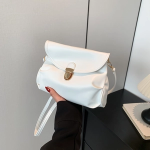New Niche Design Pleated Women Shoulder Bag Large Capacity Textured PU Leather Crossbody Bag Gold Metal Lock Underarm Bag