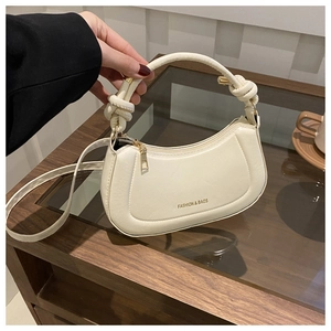 Women Half Moon Shoulder Bag PU Leather Knot Handle Elegant Saddle Crossbody Purse Solid Color Minimalist Hobo Bag