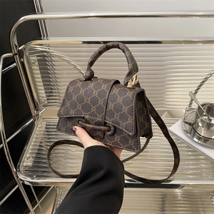 Borsa a Tracolla Mini da Donna Retro in Pelle PU Monogramma Vintage Borsa a Mano Piccola Quadrata alla Moda per Quotidiano