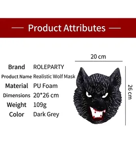 Detail van grommend wolvenmasker met tanden en PU-schuimtextuur voor verkleedfeesten