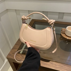 Women PU Leather Crescent Hobo Bag Retro Knot Strap Shoulder Crossbody Handbag Zipper Closure Minimalist Fashion Purse