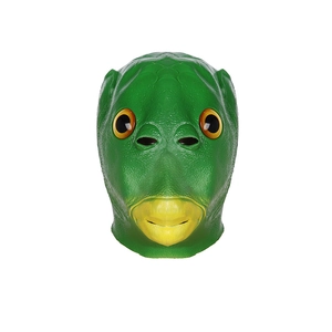 Funny green fish latex mask with orange eyes and thick yellow lips for costume parties