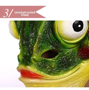 Close-up of green latex frog mask showing realistic skin texture and clear eye holes