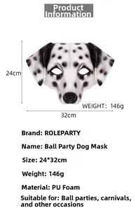Spécifications techniques du masque de dalmatien en mousse avec dimensions et poids précis