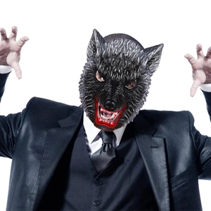 Halloween weerwolf masker met grijze vacht en rode mond voor cosplay en themafeesten