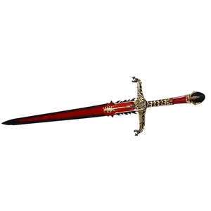 Dark Elf fantasy longsword with gold dragon crossguard and red black gradient blade