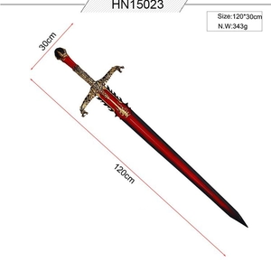 Fantasy dragon sword toy in red and black with golden hilt, length 120cm and 343g weight
