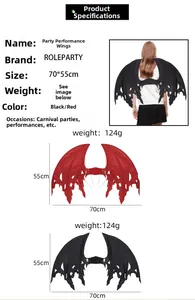 Detailed size specifications for red and black devil dragon wings for party cosplay