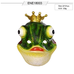 Funny green frog latex mask with a gold crown for cosplay parties and festive events