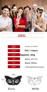 Detailed size specifications for cat-eye lace masks in black and white colors