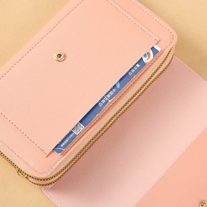 Portefeuille long en cuir rose pour femme avec fentes pour cartes et bouton pression