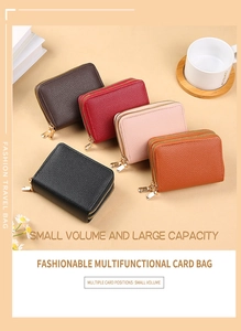 Detail of multi-slot accordion card holder wallet with dual zippers in five rich colors