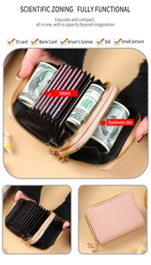 Detailed view of the double zipper pink card holder with high-capacity organ slots