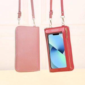 Crossbody Phone Bag Women PU Leather Transparent Touch Screen Window Multi Functional Zipper Wallet Purse Fashionable