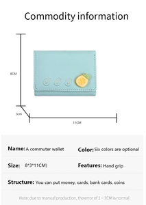Bonito mini monedero plegable de cuero PU azul claro para mujer con ranuras para tarjetas y monedas.