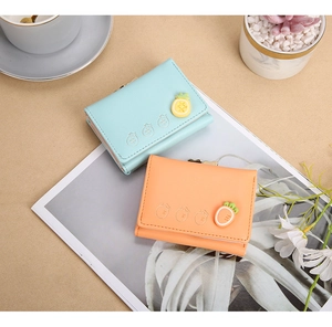 Bonito monedero corto plegable de PU para mujer con diseño de frutas lindo y práctico estilo.