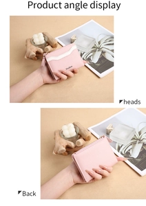 Minimalistische roze PU korte portemonnee met rits voor dames, compacte kaarthouder.
