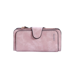 Chic lotus pink frosted suede trifold wallet for women with snap buckle and zipper