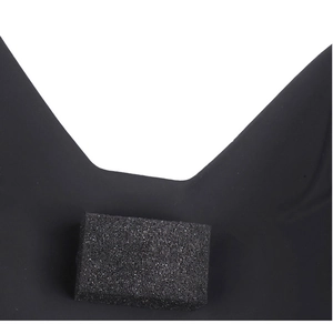 Detail view of the black leather fox mask with soft protective foam padding for comfort