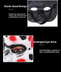 Détail de la bande élastique et des yeux lisses d'un masque d'horreur zombie effrayant