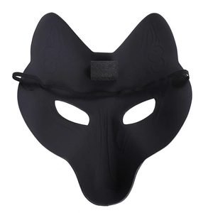 Inside view of black matte leather fox mask with soft sponge pad and elastic strap