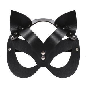Sexy schwarze Katzenmaske aus PU-Leder mit silbernen Nieten für Fasching