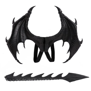 Halloween dragon wings and tail set for kids costume with realistic bone scale texture