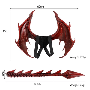 Red dragon wings and tail costume set for kids with detailed scales and dimensions