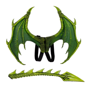 Kids green dragon costume set with textured wings and tail for Halloween party play