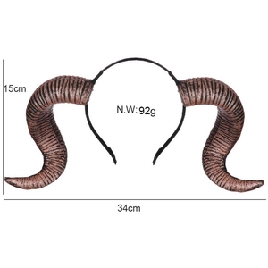 Detailed dimensions of gothic ram horn headband for cosplay with 34cm width measurement