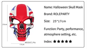Detailed view of skull mask dimensions 25x17cm with Union Jack flag texture for Halloween