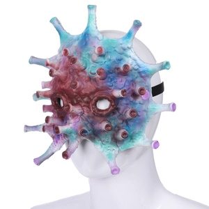 Detailed view of scary virus cosplay mask with colorful textured surface for Halloween