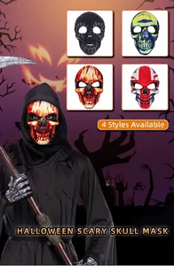 Detail showing four styles of Halloween scary skull masks with flame and lightning patterns